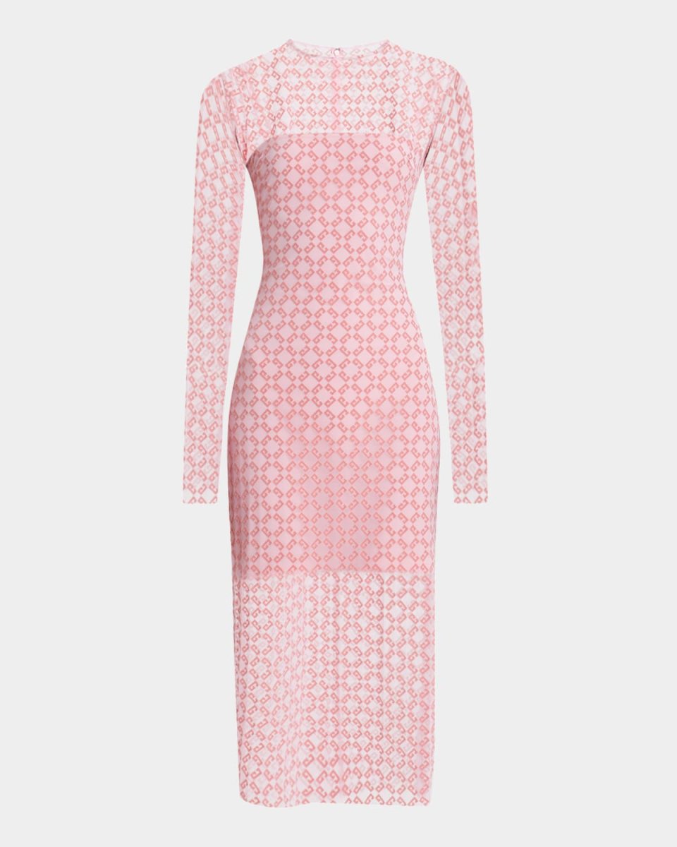 Tulle Monogram Long Sleeve Midi Dress